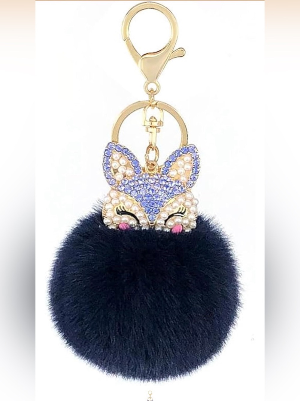 NEW Fox Pom Pom Bag/Purse Charm - Black & Lavender